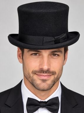 Capas Design Black Top Hat 100% Wool Felt Large Satin Lined Grosgrain Band